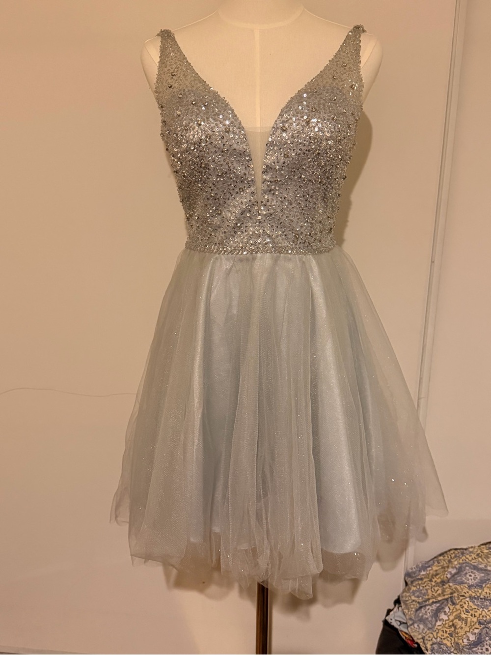 Cinderella Silver Sequin V-Neck Mini Dress